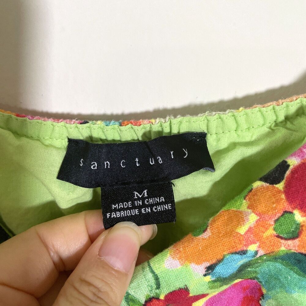 Sanctuary Anthropologie Tropical Print Puff Sleeve Lined Dress Linen Sz Medium - Picture 4 of 9